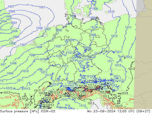 Luchtdruk (Grond) ICON-D2 ma 23.09.2024 12 UTC