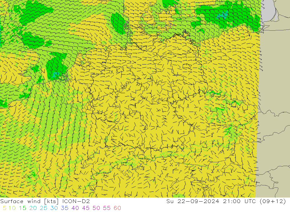 Rüzgar 10 m ICON-D2 Paz 22.09.2024 21 UTC