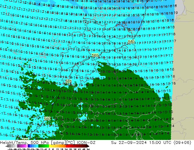 Geop./Temp. 500 hPa ICON-D2 dom 22.09.2024 15 UTC