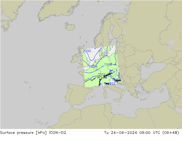 Surface pressure ICON-D2 Tu 24.09.2024 09 UTC