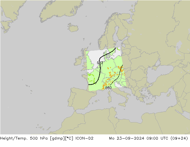 Height/Temp. 500 hPa ICON-D2 星期一 23.09.2024 09 UTC