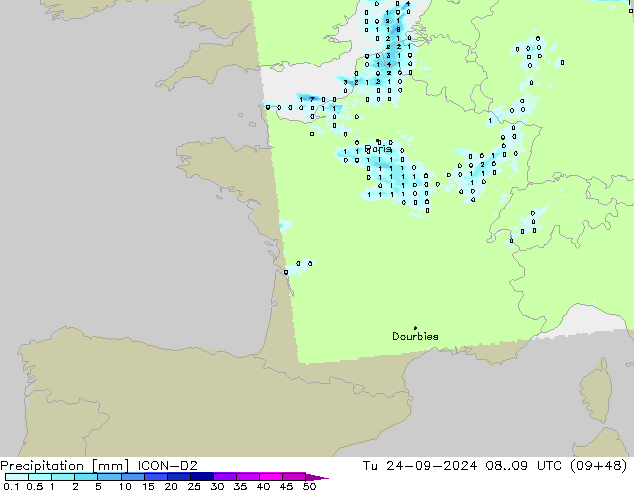 осадки ICON-D2 вт 24.09.2024 09 UTC