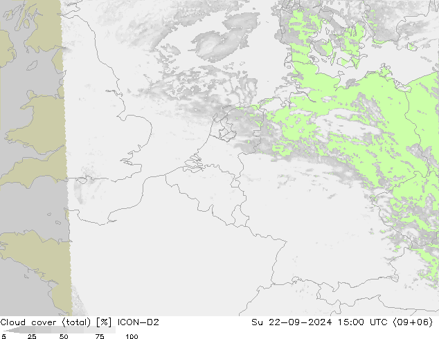 Wolken (gesamt) ICON-D2 So 22.09.2024 15 UTC