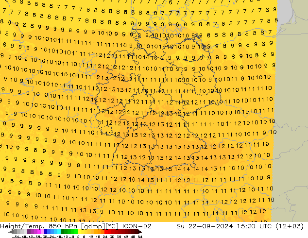 Height/Temp. 850 hPa ICON-D2 星期日 22.09.2024 15 UTC