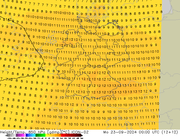 Hoogte/Temp. 850 hPa ICON-D2 ma 23.09.2024 00 UTC