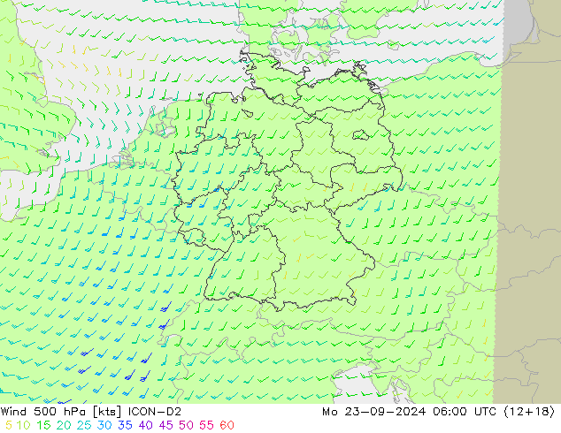 Wind 500 hPa ICON-D2 ma 23.09.2024 06 UTC