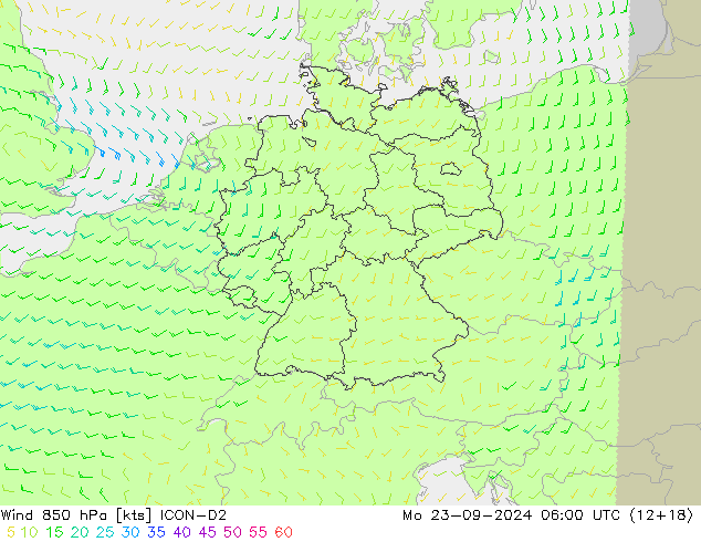 Vento 850 hPa ICON-D2 lun 23.09.2024 06 UTC