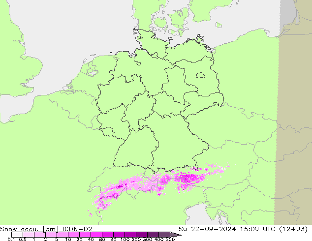 Snow accu. ICON-D2 星期日 22.09.2024 15 UTC