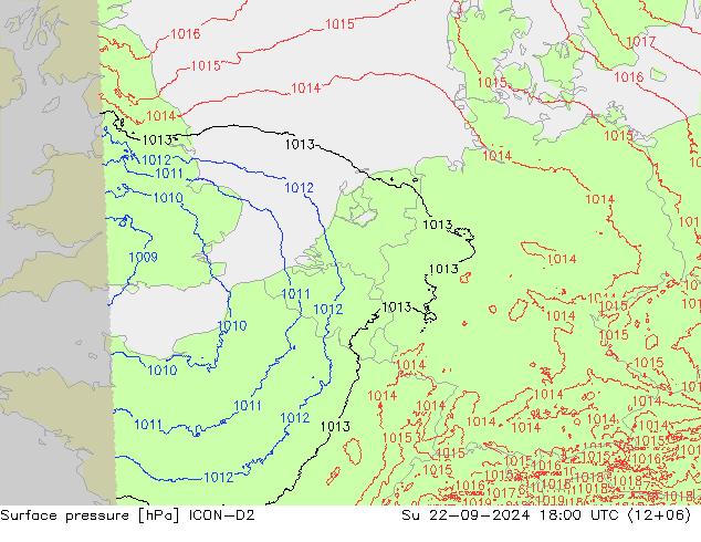 地面气压 ICON-D2 星期日 22.09.2024 18 UTC