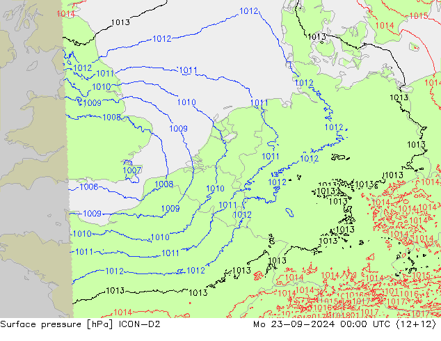 Surface pressure ICON-D2 Mo 23.09.2024 00 UTC