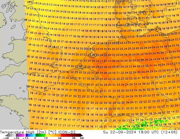 Höchstwerte (2m) ICON-D2 So 22.09.2024 18 UTC
