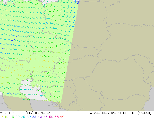 Viento 850 hPa ICON-D2 mar 24.09.2024 15 UTC