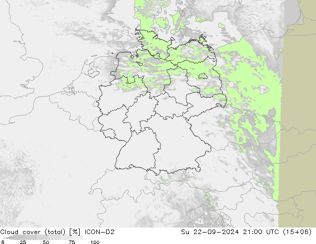 Nubes (total) ICON-D2 dom 22.09.2024 21 UTC