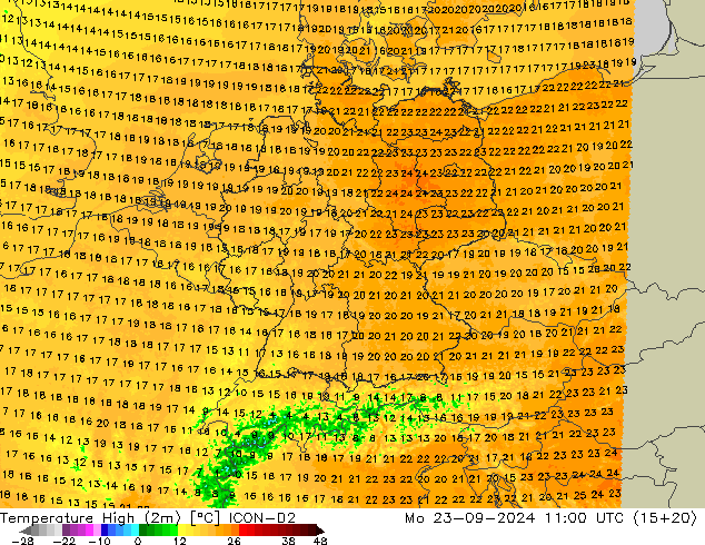 temperatura máx. (2m) ICON-D2 Seg 23.09.2024 11 UTC