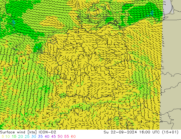 Surface wind ICON-D2 Su 22.09.2024 16 UTC