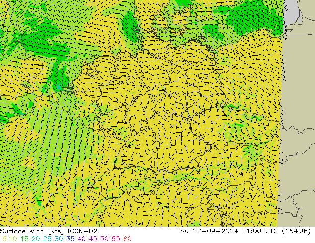 Surface wind ICON-D2 Ne 22.09.2024 21 UTC