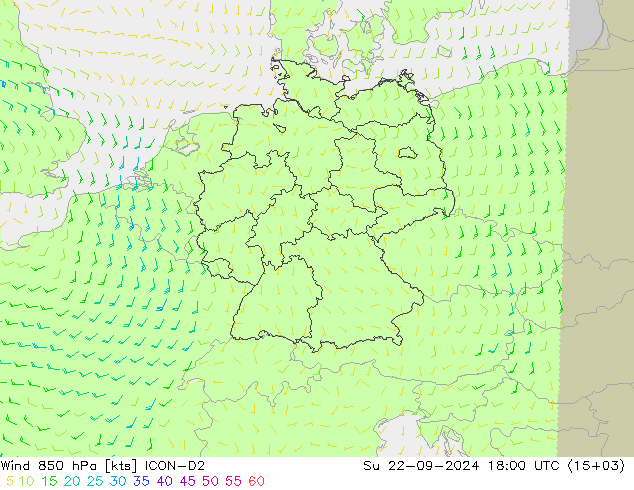 ветер 850 гПа ICON-D2 Вс 22.09.2024 18 UTC