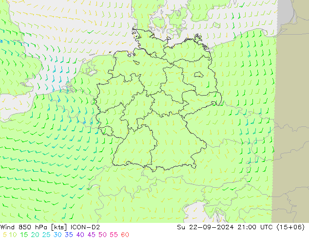 Wind 850 hPa ICON-D2 Su 22.09.2024 21 UTC