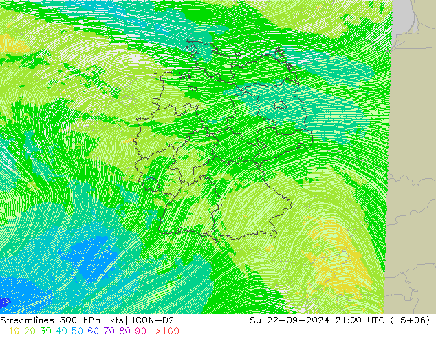 Streamlines 300 hPa ICON-D2 Ne 22.09.2024 21 UTC