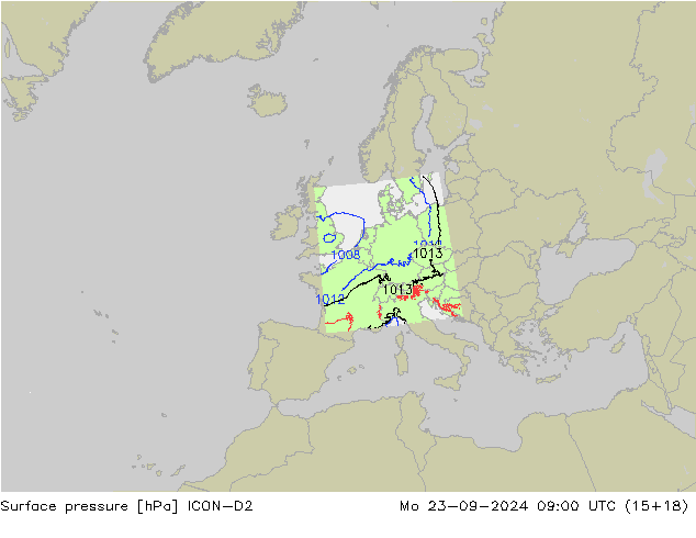 Surface pressure ICON-D2 Mo 23.09.2024 09 UTC