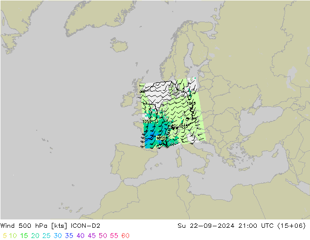 Wind 500 hPa ICON-D2 Su 22.09.2024 21 UTC