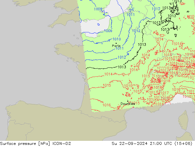 Luchtdruk (Grond) ICON-D2 zo 22.09.2024 21 UTC