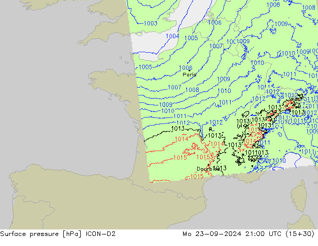 Bodendruck ICON-D2 Mo 23.09.2024 21 UTC