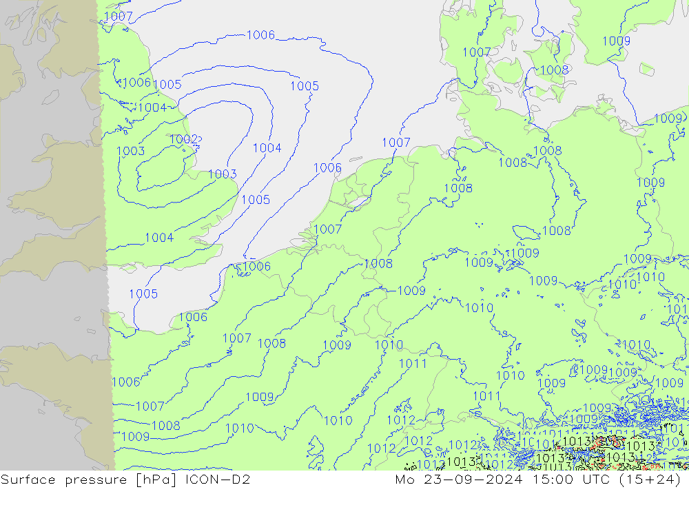 Surface pressure ICON-D2 Mo 23.09.2024 15 UTC