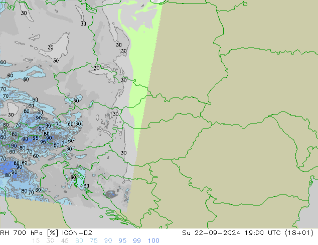 RH 700 hPa ICON-D2 Ne 22.09.2024 19 UTC