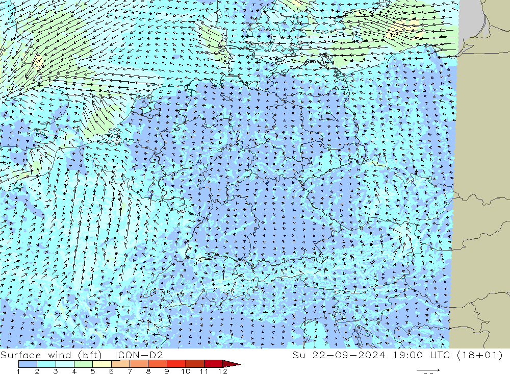  10 m (bft) ICON-D2  22.09.2024 19 UTC