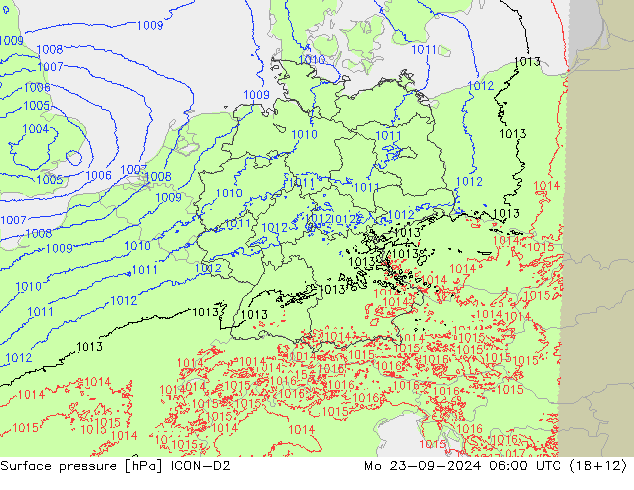 Surface pressure ICON-D2 Mo 23.09.2024 06 UTC