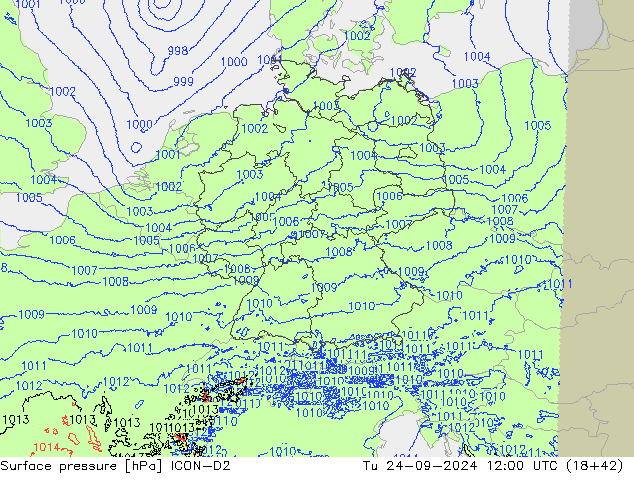 Atmosférický tlak ICON-D2 Út 24.09.2024 12 UTC