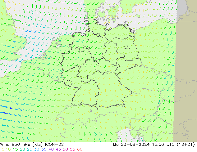 Wind 850 hPa ICON-D2 Mo 23.09.2024 15 UTC