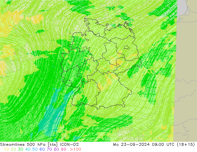 Rüzgar 500 hPa ICON-D2 Pzt 23.09.2024 09 UTC