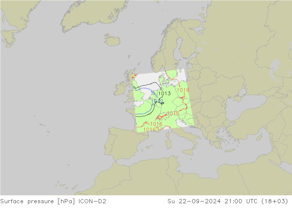 地面气压 ICON-D2 星期日 22.09.2024 21 UTC