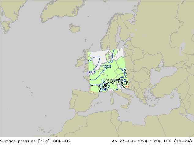 Surface pressure ICON-D2 Mo 23.09.2024 18 UTC