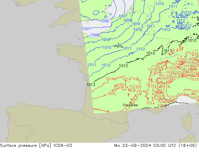 Luchtdruk (Grond) ICON-D2 ma 23.09.2024 03 UTC