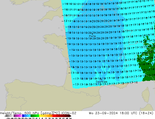 Height/Temp. 500 hPa ICON-D2 Mo 23.09.2024 18 UTC