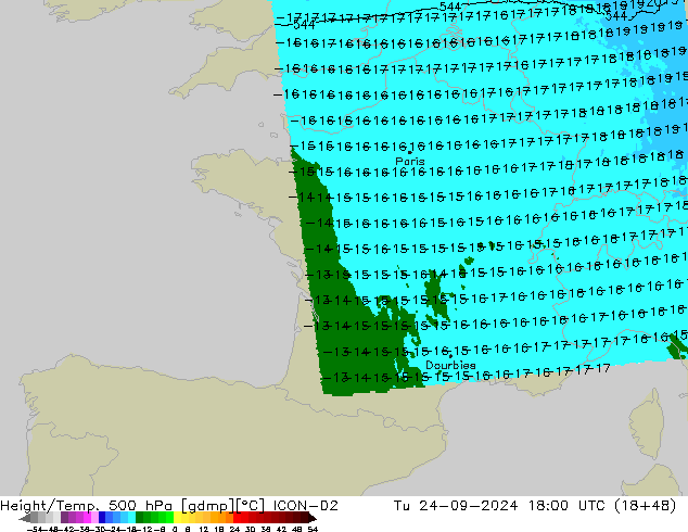 Height/Temp. 500 гПа ICON-D2 вт 24.09.2024 18 UTC