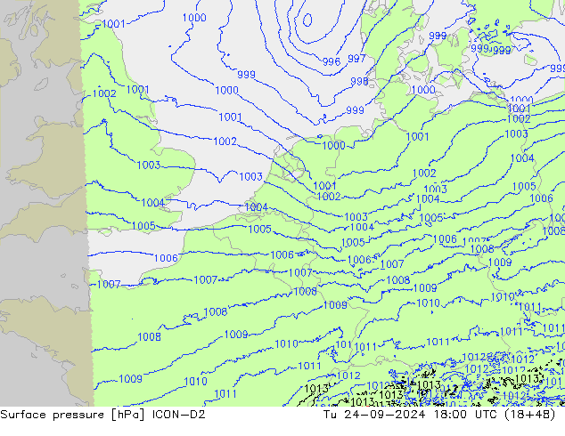 Surface pressure ICON-D2 Tu 24.09.2024 18 UTC