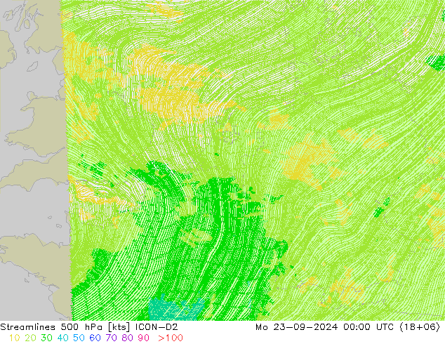 Linea di flusso 500 hPa ICON-D2 lun 23.09.2024 00 UTC