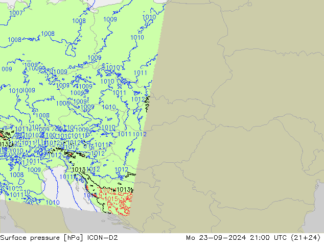 ciśnienie ICON-D2 pon. 23.09.2024 21 UTC