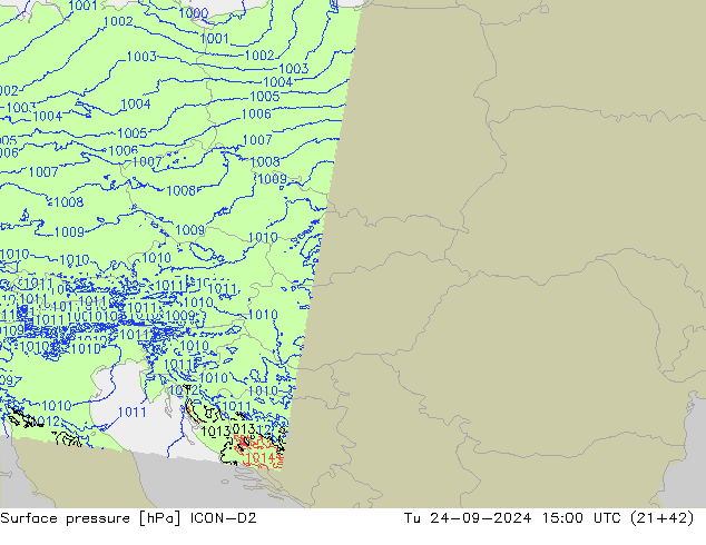 приземное давление ICON-D2 вт 24.09.2024 15 UTC