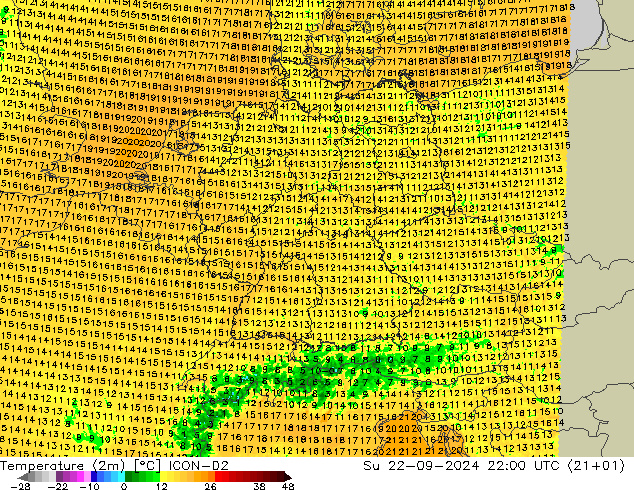 température (2m) ICON-D2 dim 22.09.2024 22 UTC