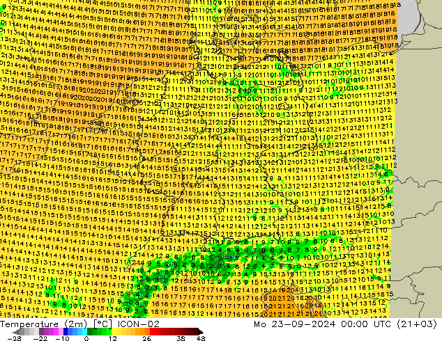 Temperature (2m) ICON-D2 Po 23.09.2024 00 UTC