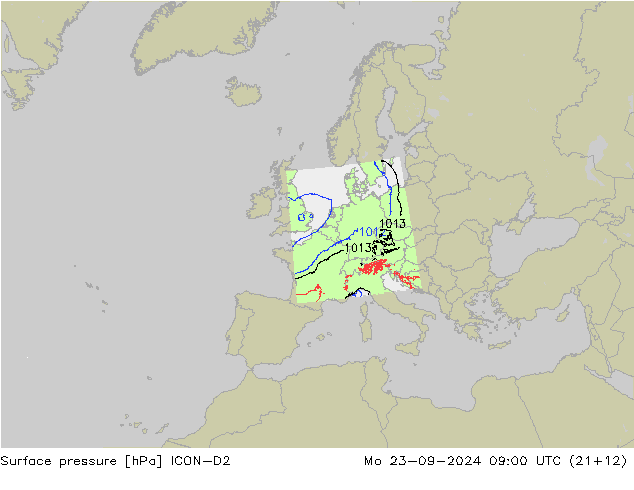 Surface pressure ICON-D2 Mo 23.09.2024 09 UTC