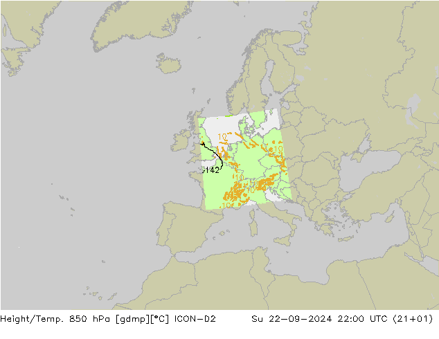 Height/Temp. 850 hPa ICON-D2 So 22.09.2024 22 UTC