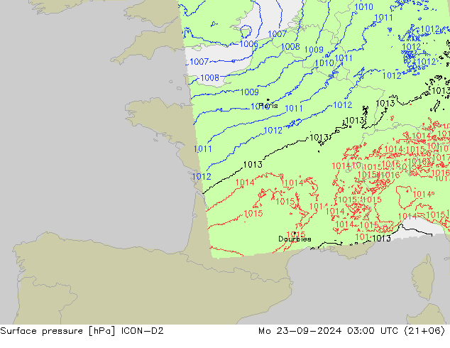 Bodendruck ICON-D2 Mo 23.09.2024 03 UTC