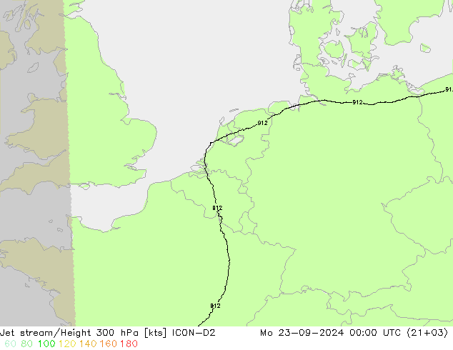 高速氣流 ICON-D2 星期一 23.09.2024 00 UTC