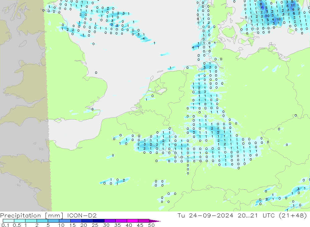 Precipitation ICON-D2 Tu 24.09.2024 21 UTC